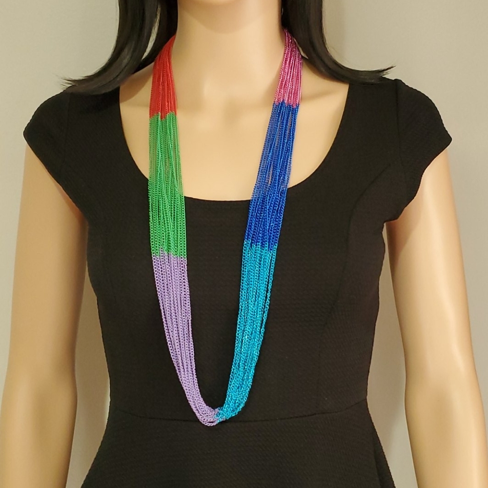Rainbow Colors Metal Chain Necklace